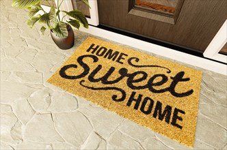 Home sweet home doormat on the porch at the front door