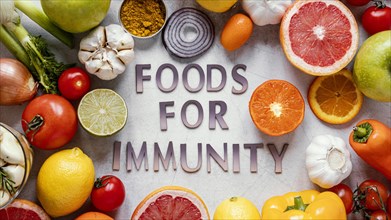 Flat lay healthy food immunity boosting composition