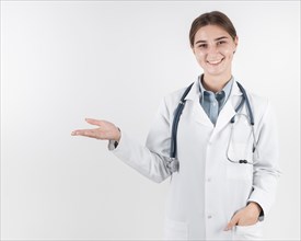 Front view doctor with stethoscope smiling