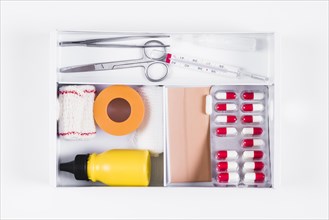 Open first aid kit white background