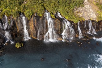 Hraunfossar waterfalls with river Hvita in summer