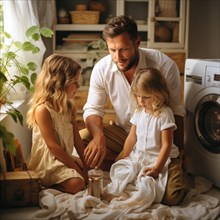 Family man doing the laundry