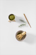 Top view bowl with matcha powder table
