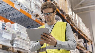 Man with tablet working logistic