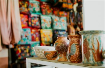 Close up of handmade jugs and varieties in the masaya handicraft market