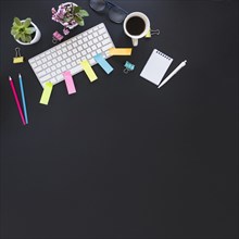 Workspace with keypad cup plants stationary