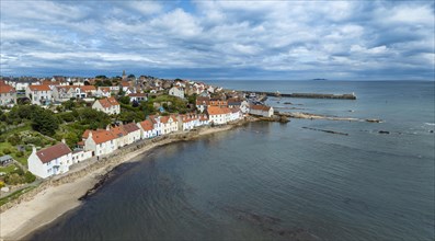 Aerial panorama of the fishing village of Pittenweem on the Firth of Forth