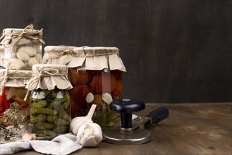 Pickled vegetables jars arrangement