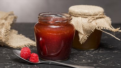 Raspberry jam glass jars