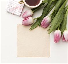 Tulips with gift greeting card