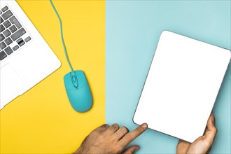 Top view mockup tablet with colourful background