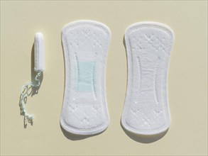 Top view various sanitary napkins tampon
