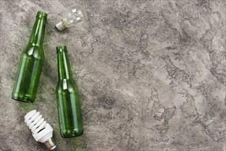 Green empty bottles used lightbulbs
