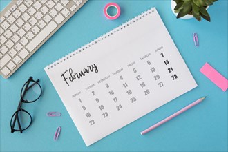 Flat lay planner february calendar