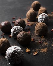 Close up delicious chocolate truffles ready be served