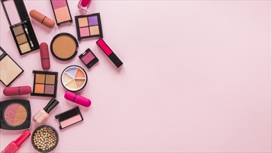 Eye shadows with lipsticks pink table