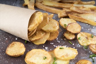Arrangement potato fries potato chips