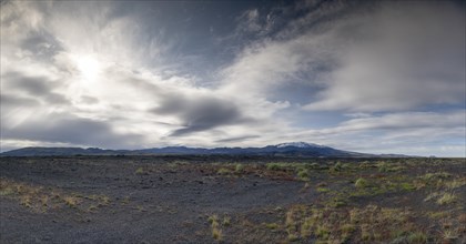 Landscape around snow-covered volcano Hekla