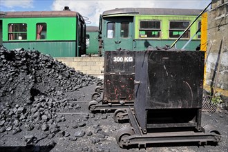 Heap of coal as fuel for steam train at the depot of the Chemin de Fer a Vapeur des Trois Vallees at Mariembourg