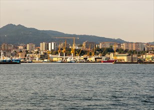 Yellow cranes in port area