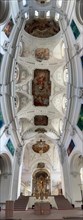 Interior view with ceiling fresco and decorations of the Neumuenster Church