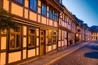 Historical row of houses at the blue hour