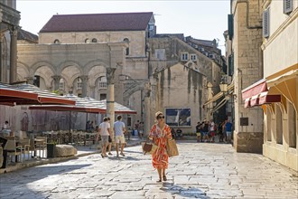 Tourists visiting the Roman Diocletian's Palace ruins in the stari grad
