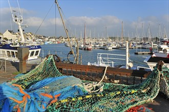 Colourful fishing nets at the harbour of Saint-Vaast-la-Hougue