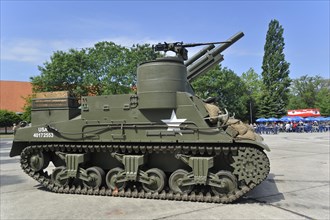 105mm Howitzer Motor Carriage M7 battle tank during open day of the Belgian army at Leopoldsburg