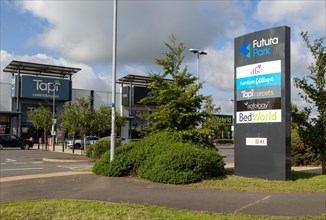 Sign for shops at Futura Park retail outlets