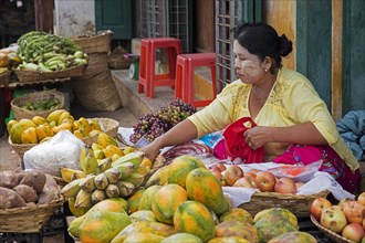 Burmese woman selling fruit