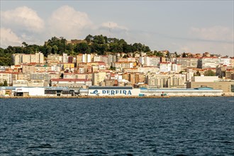 View of city and port from the sea Ria de Vigo estuary