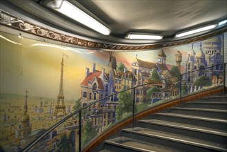 Staircase in the Metro station Abbesses Painting designed with motifs from Montmartre