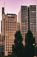 Building in the sunset in the banking district