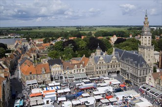 The belfry and stallholders at the Main market square
