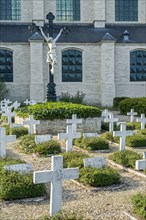 White crosses on Norbertine graves at cemetery of the Premonstratensian Averbode Abbey