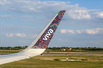 Viva Aerobus winglet livery design plane on the runway at Merida