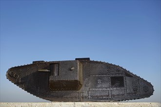 Model of WWI British Mark V tank at the Tank Corps Memorial