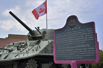 Second World War Two Sherman tank as WW2 monument near Juno Beach at Courseulles-sur-Mer