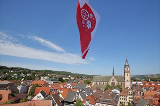 View from the tower with the town flag on the townscape with St. Martin's church