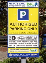 Total Car Parks sign Authorised Parking Only