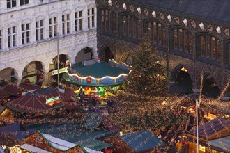 Christmas fair on the market place in front of town hall in Luebeck