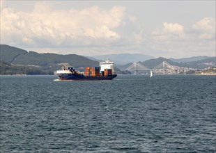 'Enforcer' container ship in Ria de Vigo estuary