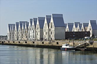 Modern flats along the harbour quay at Dunkirk