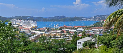Cruise ships moored in the Charlotte Amalie harbour