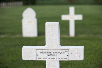 French grave of unknown soldier on the First World War One cemetery Cimetiere National Francais de Saint-Charles de Potyze near Ypres