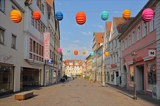 Colourful lantern decoration in the pedestrian zone of Burgstrasse