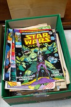 Box of Star Wars Weekly comics on display in auction room