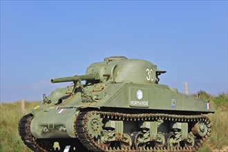 Second World War Sherman tank as monument near Utah Beach