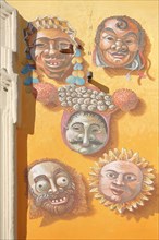 Five carnival masks as murals at the German Carnival Museum